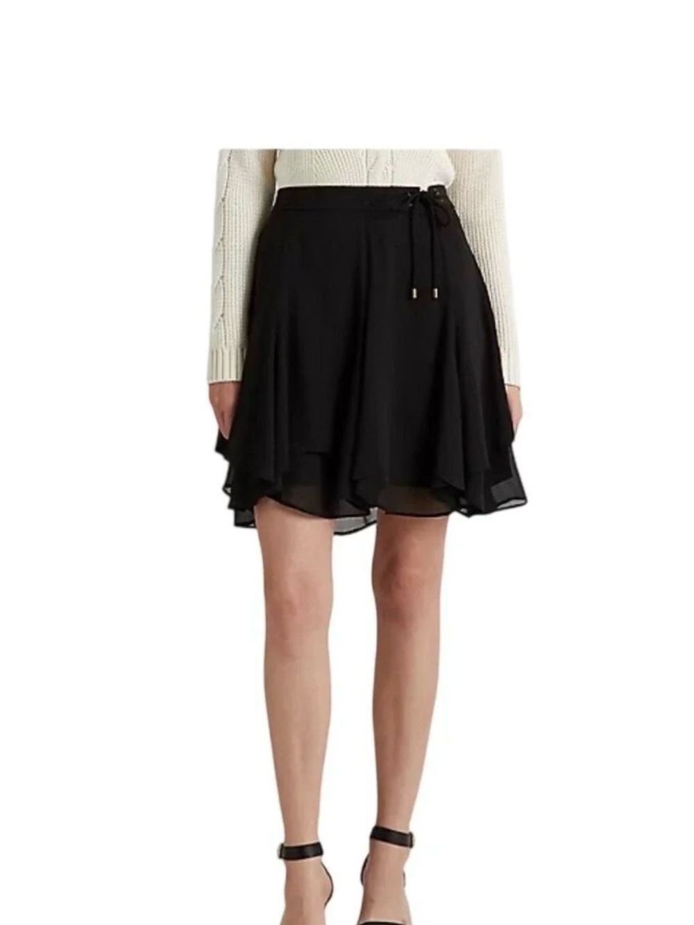 Ralph Lauren Black Layered Chiffon Skater Skirt